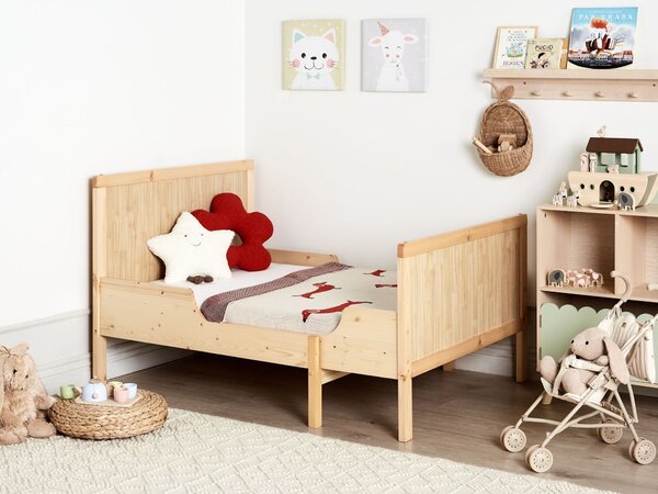 Detská rozťahovacia posteľ svetlohnedá borovicové drevo 90 x 200 cm 90 x 130/160/200 cm lamelový rošt rastúca posteľ moderný štýl detská izba