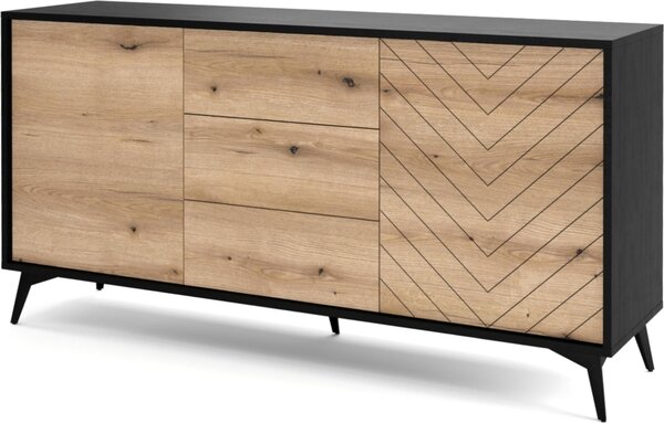 Jasper KSZ154 - Komoda, dub evoke, čierna, šírka 154 cm, výška 77 cm, hĺbka 39 cm