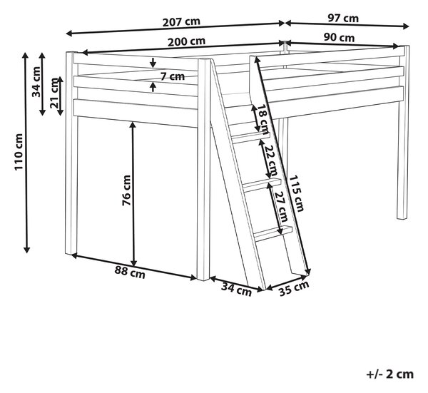 Detská vyvýšená posteľ ružová borovicové drevo 90 x 200 cm s roštom lôžko pre deti