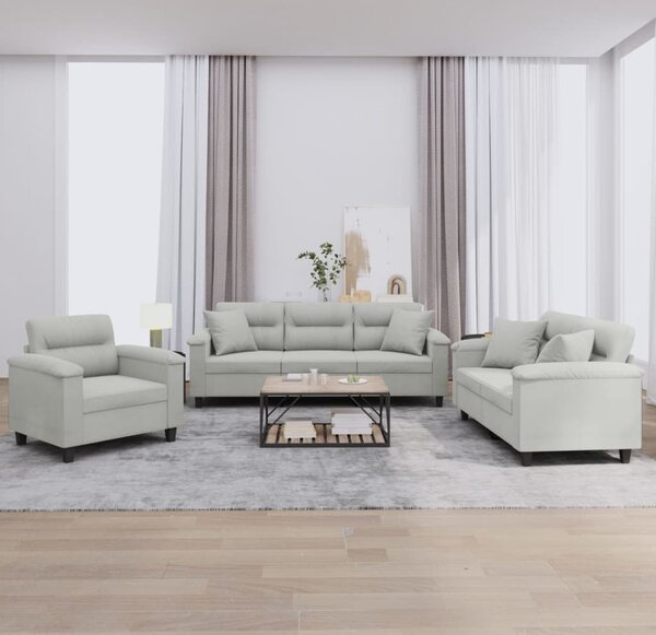 Maison Exclusive – 3-dielna sedacia súprava s vankúšmi, svetlosivá mikrovlákna