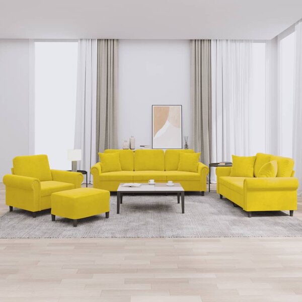 Maison Exclusive – 4-dielna sedacia súprava s vankúšmi, žltý zamat