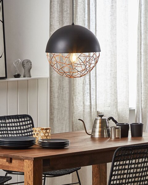 Závesná lampa čierna medená oceľ geometrický okrúhly tvar tienidlo na 1 žiarovku moderný štýl obývačka jedáleň