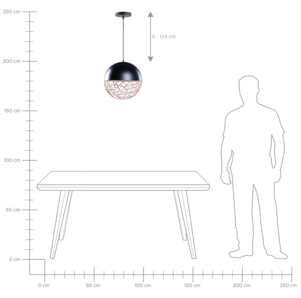 Závesná lampa čierna medená oceľ geometrický okrúhly tvar tienidlo na 1 žiarovku moderný štýl obývačka jedáleň