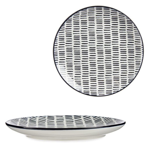 VESSIA Porcelánový mělký talíř LINEAS 24 cm černý/bílý