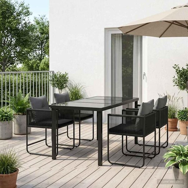 Maison Exclusive – Záhradná jedálenská súprava, 5 kusov, čierna a antracitová, vyrobená z polyratanu