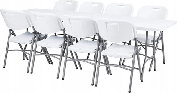 BDW záhradný stôl s 8 stoličkami Skladací stôl 240x75 cm s rukoväťou na prenášanie