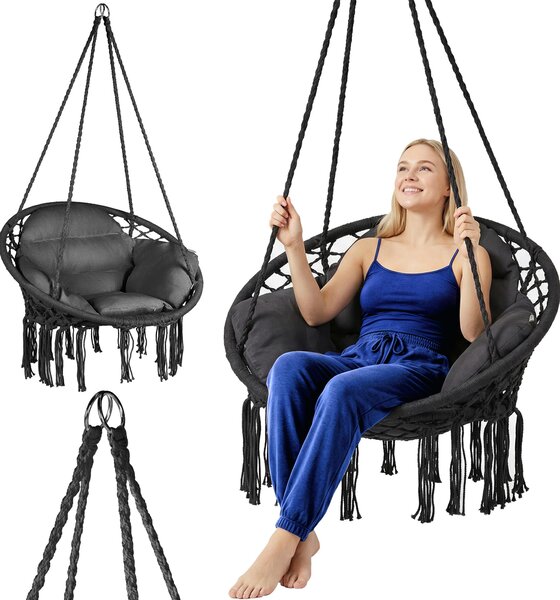 Luverno® závesné kreslo s vankúom – priemer 62 cm – do 150 kg – vak na sedenie, hojdaka na vonkajie pouitie, do záhrady, na balkón, do domácnosti