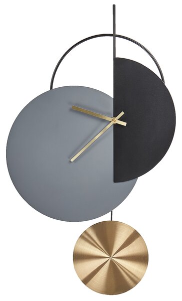 Nástenné hodiny sivá čierna oceľ kov 32 x 60 cm dizajn bez čísel s kyvadlom moderný minimalistický štýl obývacia izba doplnky