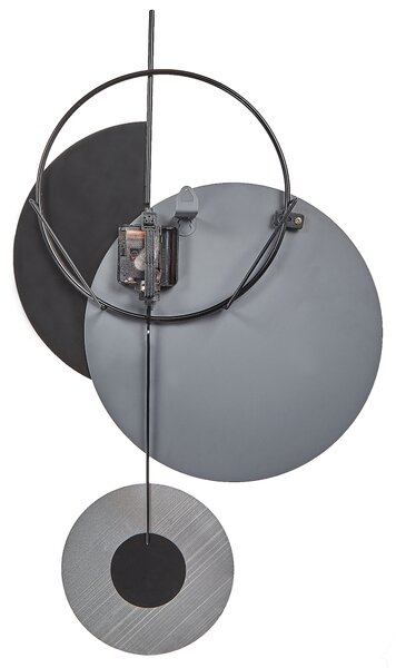 Nástenné hodiny sivá čierna oceľ kov 32 x 60 cm dizajn bez čísel s kyvadlom moderný minimalistický štýl obývacia izba doplnky