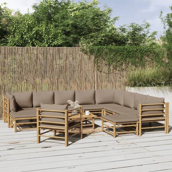 Maison Exclusive – 12-dielna záhradná súprava s vankúšmi v odtieni taupe a bambusovým vzorom