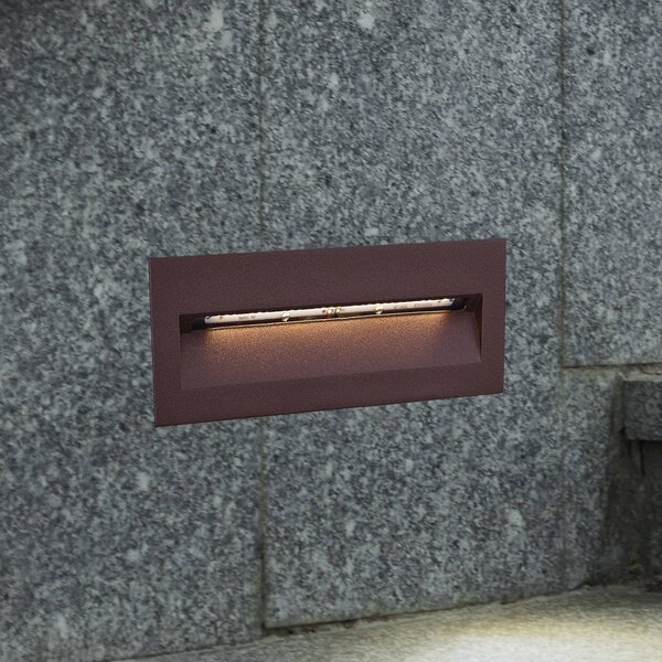 Lucande LED nástenné svietidlo Loya, 23 x 8 cm, hrdzavé, IP54, Hnedá / hrdzavá, Hliník, Moderný, Zapustené hranaté