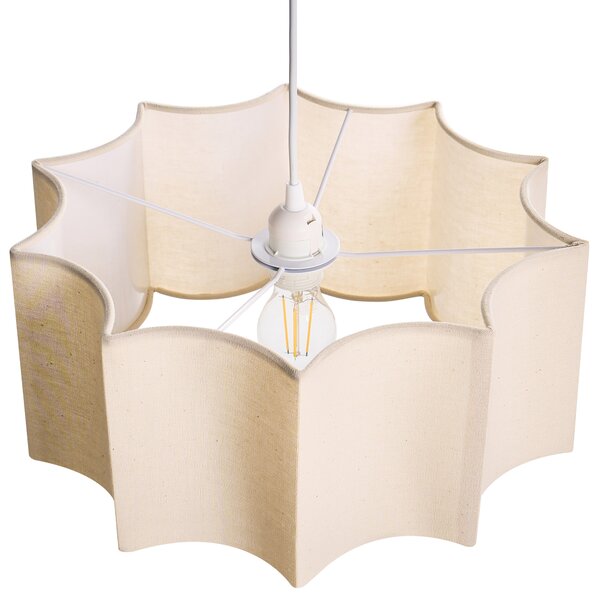 Závesná lampa biela a béžová železný rám tvarované látkové tienidlo moderný štýl