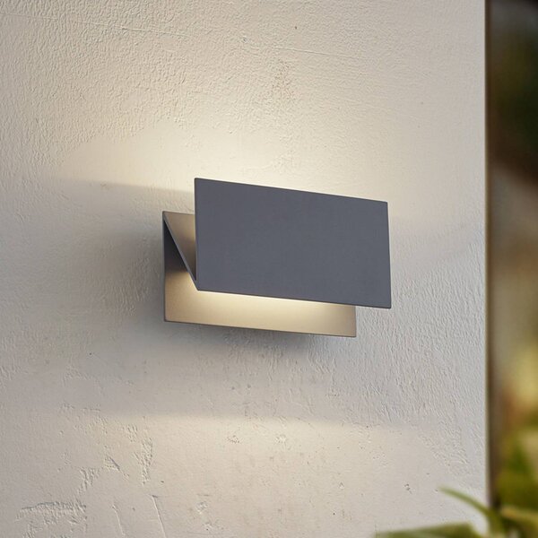 Lucande Vonkajšie nástenné svietidlo Meja, šedá, kov, 27 cm, IP54, Hliník / sivá / zinok, Moderný, Nástenné svietidlo