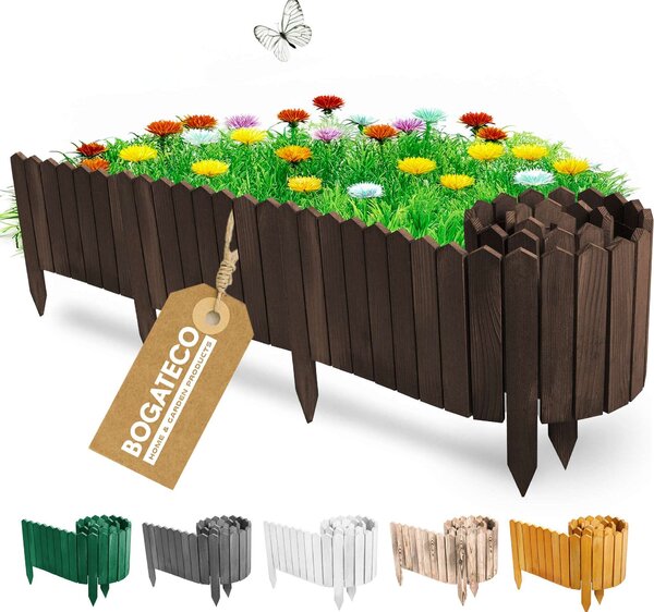 BOGATECO Rollborder drevené lity | 10 cm vysoké a 200 cm dlhé | drevený plot | plot z plotov ideálny ako lemovanie záhonov | tmavohnedá farba