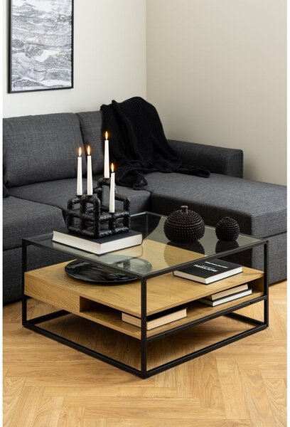 Konferenčný stolík so sklenenou doskou v prírodnej farbe 80x80 cm Randolf – Actona