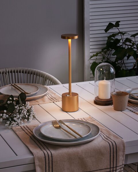 Stolná lampa zlatá železo hliník s dotykovým vypínačom nabíjanie cez USB kábel bezdrôtová moderný štýl interiér exteriér