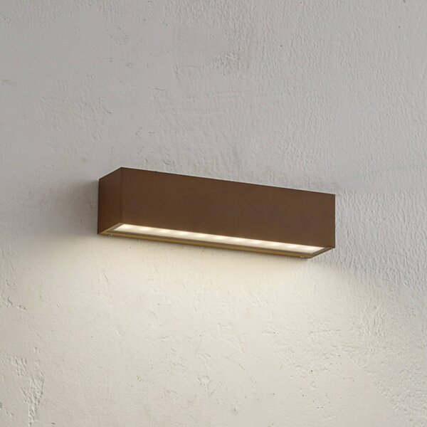 Lucande LED vonkajšie nástenné svietidlo Lengo, 25 cm, hnedá, smerom nadol,, Hnedá / hrdzavá, Hliník, Moderný, Nástenné svietidlo