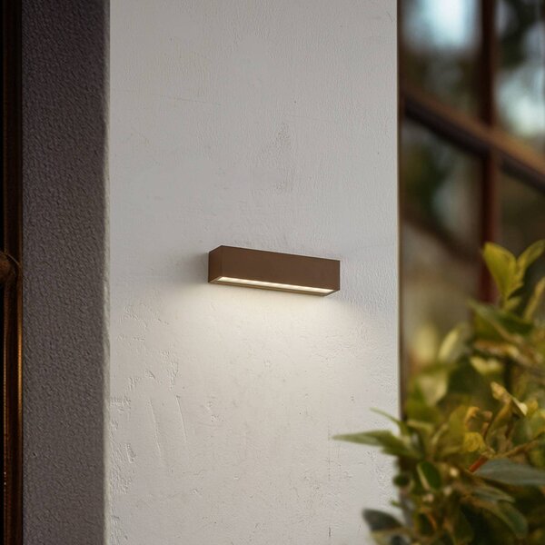 Lucande LED vonkajšie nástenné svietidlo Lengo, 25 cm, hnedá, smerom nadol,, Hnedá / hrdzavá, Hliník, Moderný, Nástenné svietidlo