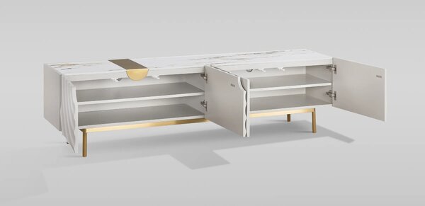 LivinHill TV stolek Stilig ST320 200 cm ecru/zlatý/mramor