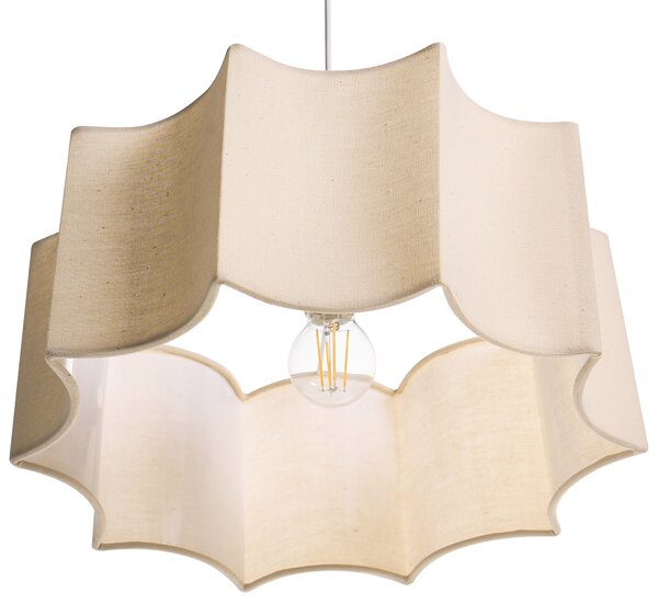 Závesná lampa biela a béžová železný rám tvarované látkové tienidlo moderný štýl