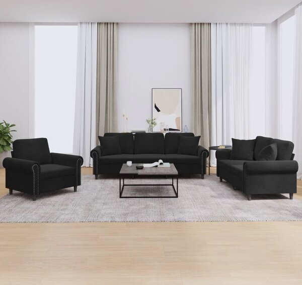 Maison Exclusive – 3-dielna sedacia súprava s vankúšmi, čierny zamat