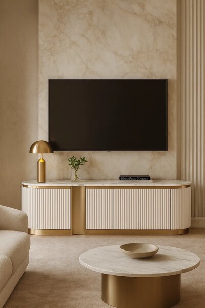 LivinHill TV stolík Stilig ST916 200 cm mramor/ecru/zlatý