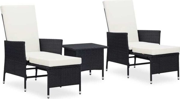 Maison Exclusive – 3-dielna záhradná súprava s vankúšmi z poly-ratanu, čierna