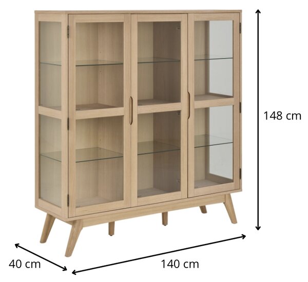 Actona Vitrína Marte 140 cm dub bielený