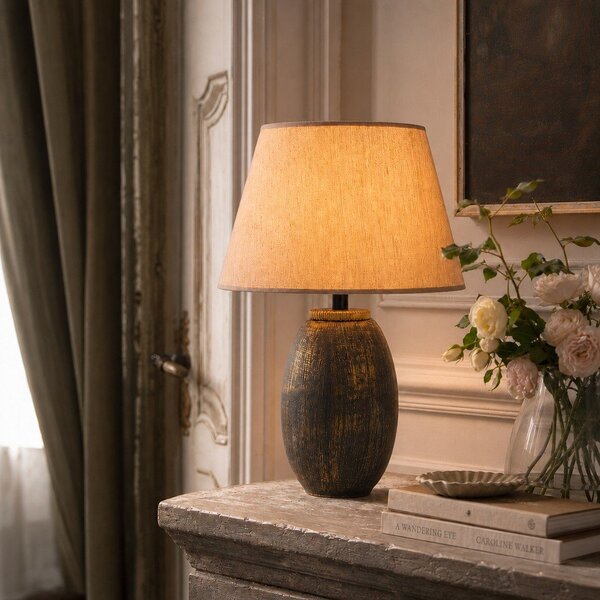 Sivá/béžová stolová lampa s textilným tienidlom (výška 46 cm) Yakamoz – Opviq lights
