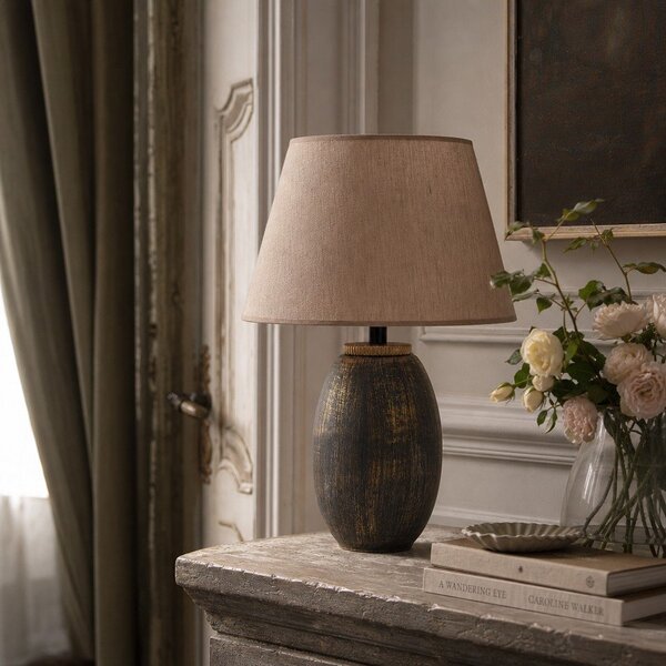 Sivá/béžová stolová lampa s textilným tienidlom (výška 46 cm) Yakamoz – Opviq lights