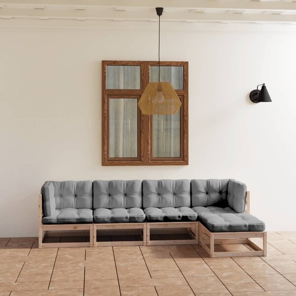 Maison Exclusive – 5-dielna záhradná súprava s vankúšmi z masívneho borovicového dreva