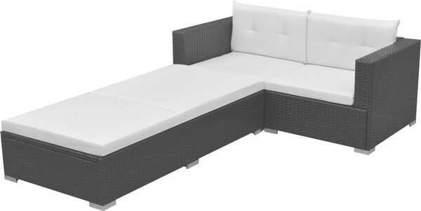 Maison Exclusive – 3-dielna záhradná súprava s podukami z polyratanu, ierna