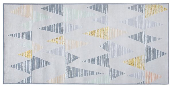 Koberec sivý so žltým polyesterový 80 x 150 cm obdĺžnikový s krátkym vlasom farebný geometrický vzor