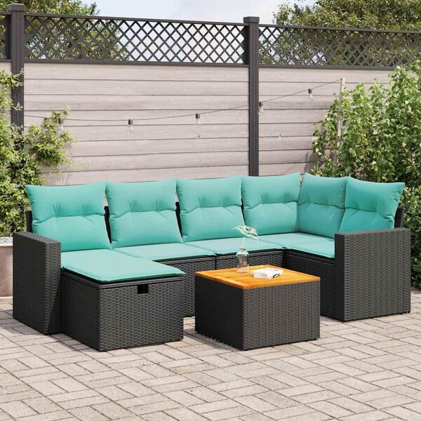 Maison Exclusive - 7-dielna záhradná súprava pohoviek s vankúšmi čierna polyratan