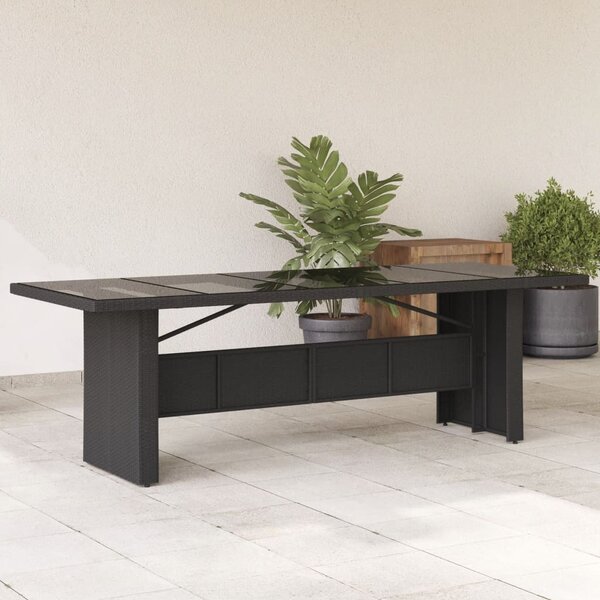 Maison Exclusive - Záhradný stôl so sklenenou doskou Čierna 240x90x75 cm Poly ratan