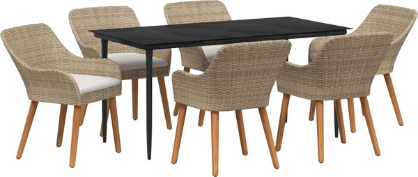 Maison Exclusive - Záhradný jedálenský set s vankúom 7 pcs Béová polyratan