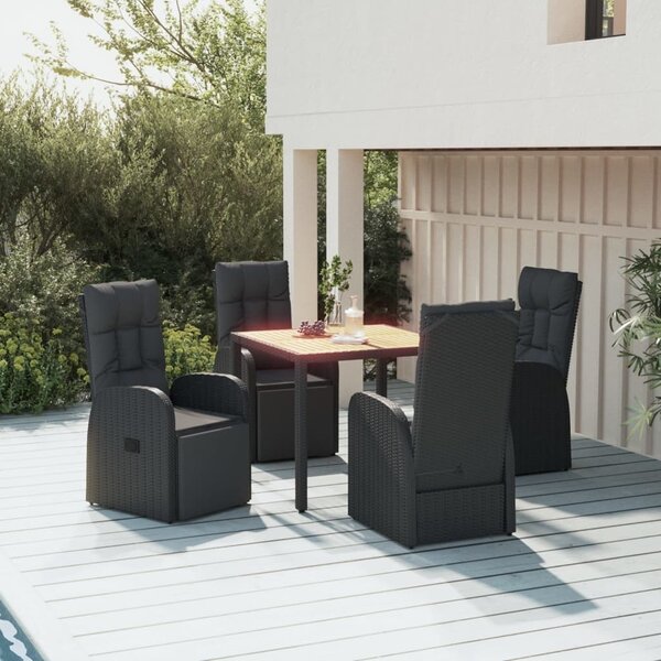 Maison Exclusive – 5-dielna záhradná jedálenská súprava, čierna, z polyrotangu a masívneho akátového dreva