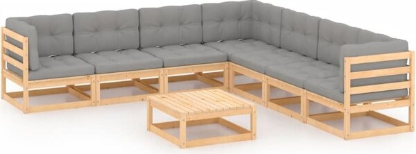 Maison Exclusive – 8-dielna záhradná súprava s vankúšmi z masívneho borovicového dreva