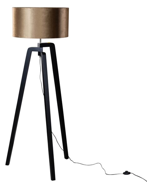 Stojacia lampa čierna s velúrovým tienidlom bronz 50 cm - Puros