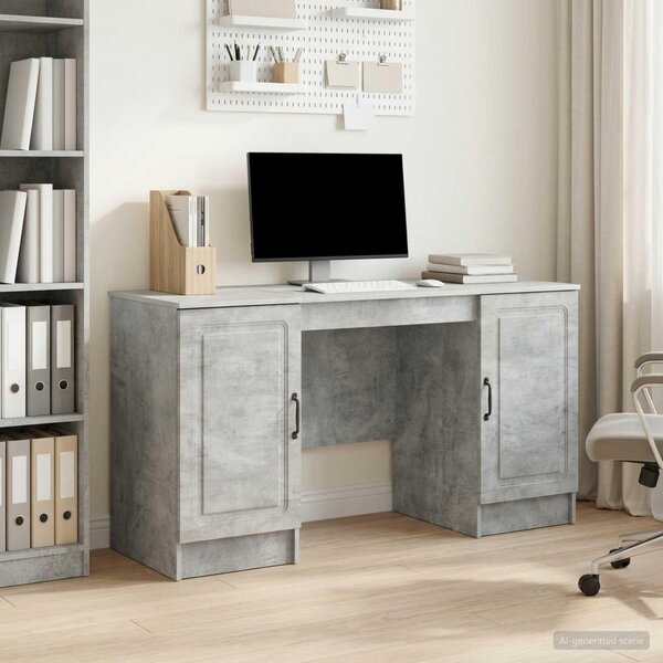 Maison Exclusive – písací stôl s dvierkami, betónovo šedý, 142,5 x 50 x 75 cm, drevotrieska
