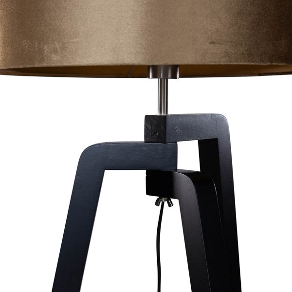 Stojacia lampa čierna s velúrovým tienidlom bronz 50 cm - Puros