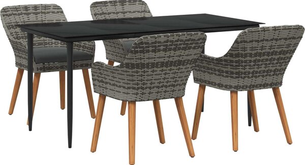 Maison Exclusive - Záhradný jedálenský set s vankúšom 5 pcs Sivá polyratan