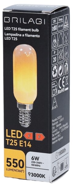 LED filamentová žiarovka T25 E14/6W/230V 3000K - Brilagi