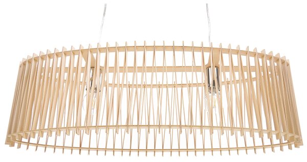Závesná lampa svetlé drevo priehľadná preglejka kov matný povrch boho moderný štýl obývačka jedáleň