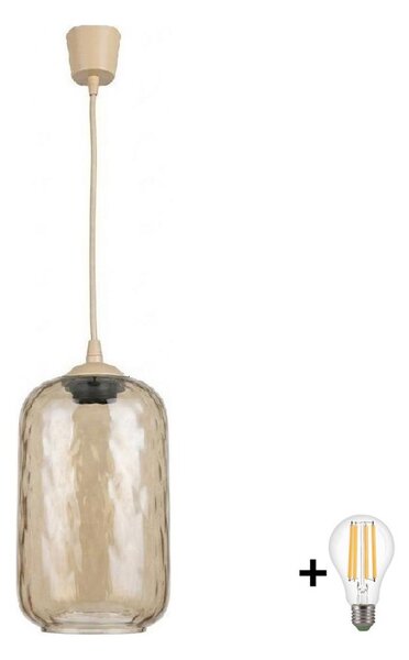 Brilagi - LED luster na lanku R GLASS 1xE27/60W/230V priemer 14 cm béžová/dymovo-hnedá