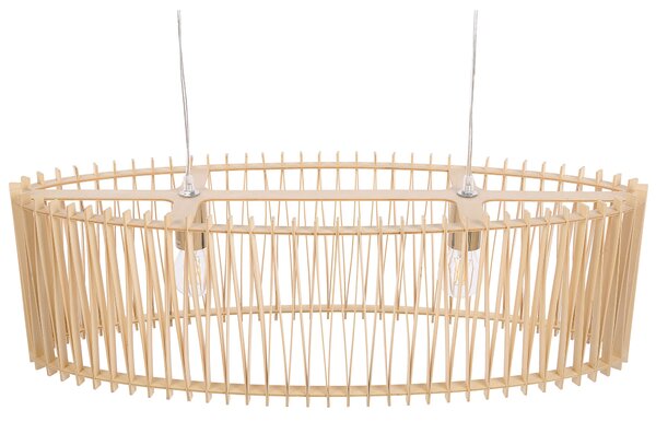 Závesná lampa svetlé drevo priehľadná preglejka kov matný povrch boho moderný štýl obývačka jedáleň