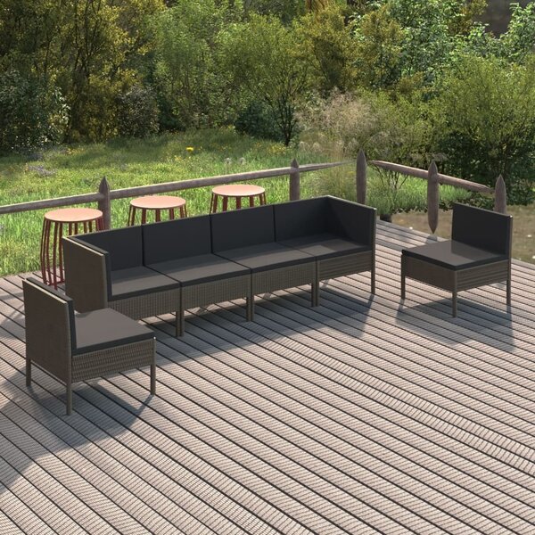 Maison Exclusive – 6-dielna záhradná súprava s vankúšmi, poly ratan, sivá