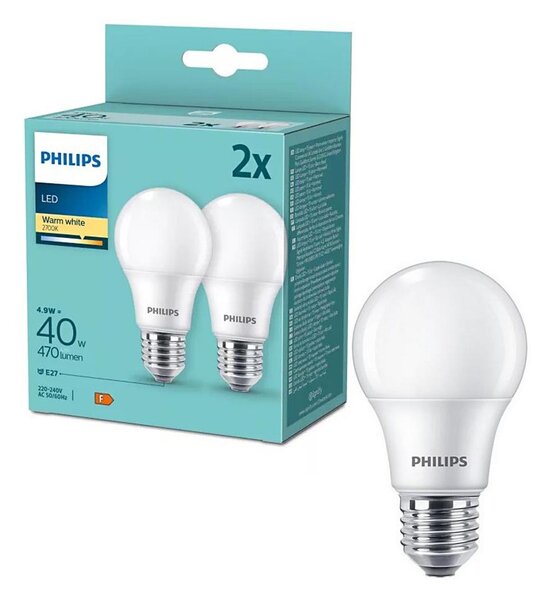 SADA 2x LED Žiarovka Philips A60 E27/4,9W/230V 2700K