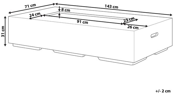 Ohnisko sivé MgO oceľ 143 x 71 cm obdĺžnikový tvar propánový ohrievač záhrada terasa exteriér