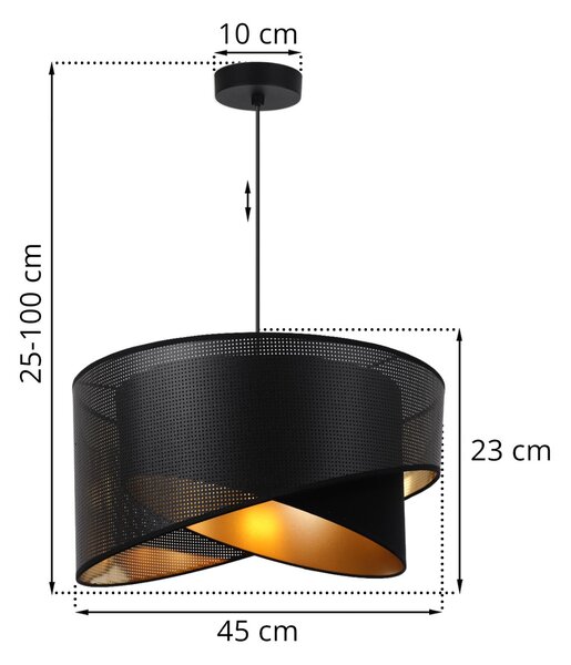 Závesné svietidlo Asti Duo1, 1x PVC/čierne textilné tienidlo, (fi 45cm), g, b